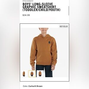 NWOT-Carhartt Kids Tan Hoodie with Black Logo-Kids XL